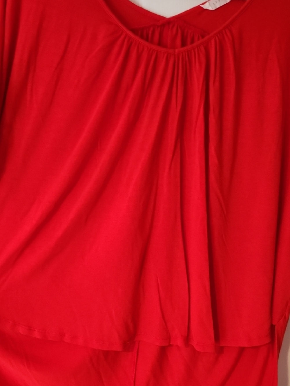 Lush Red Draped Short Sleeve Top Hi-Low - Picture 5 of 7